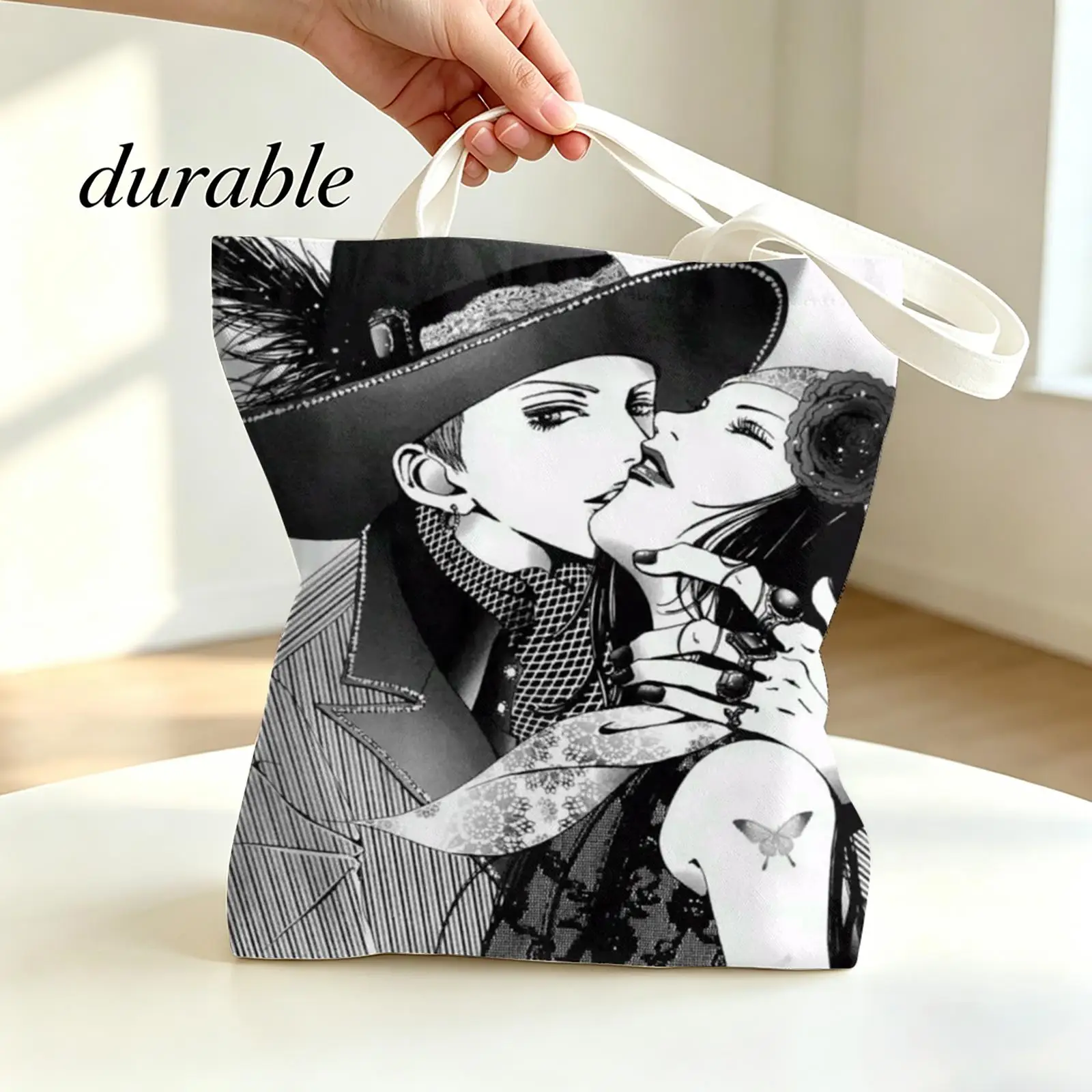 P-Paradise K-Kiss Storage Bags Canvas Tote Bag Double-Sided Print Lightweight Shoulder Travel Beach Bag Gift Eco
