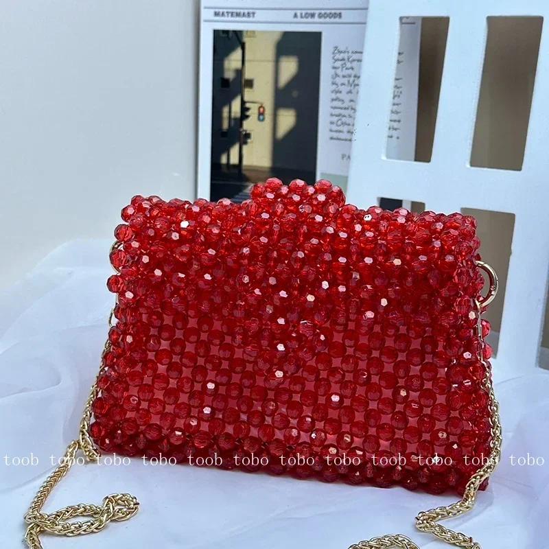 Bolso cruzado de gran capacidad para novia, bolsa de cadena larga, versátil, hecha a mano, con cuentas de cristal, para boda