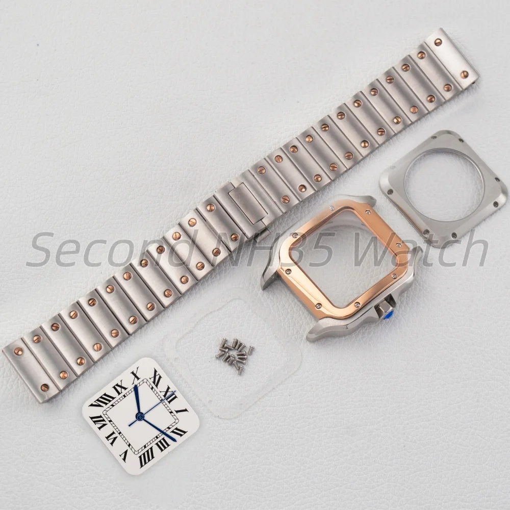 38mm Santos NH35 Watch Case Men's Stainless Steel Case Strap Modified Roman Dial Suitable For Santos NH35 NH36 Movement Replace