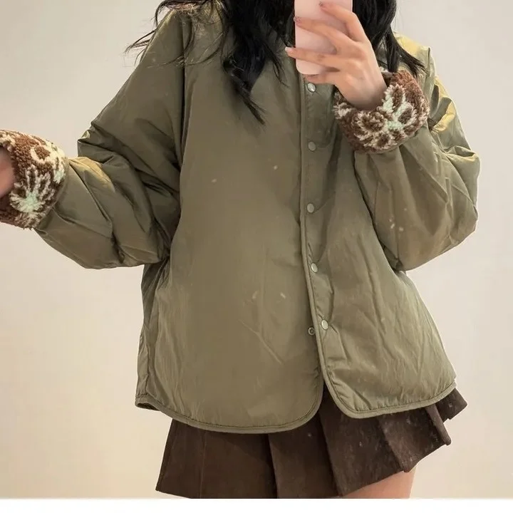 Women's Chic Lamb Fur Jaet Autumn Winter New Sle Printed Long Sve Double-Sided Wear Korean Version Fluffy Outerwear