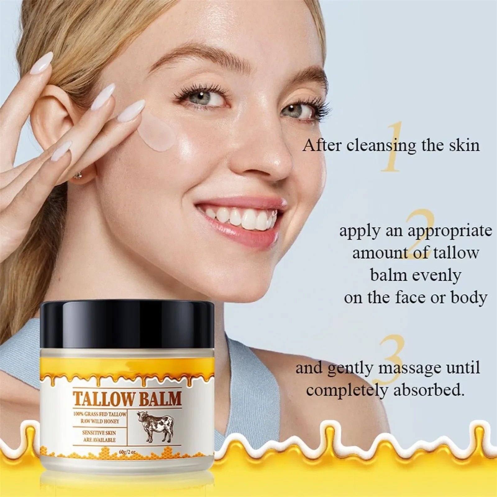 Beef Tallow Paste For Skin Care Beef Neck Balm Grass Fed Tallow Wild Honey Face And Body focallure  foundation  make up