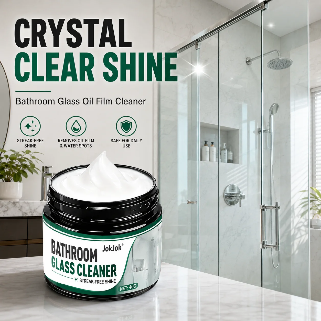 Bathroom Glass Polishing Paste - Powerful Hard Water Spot Remover and Descaler for Shower Doors, Tile and Stainless Steel, Givin