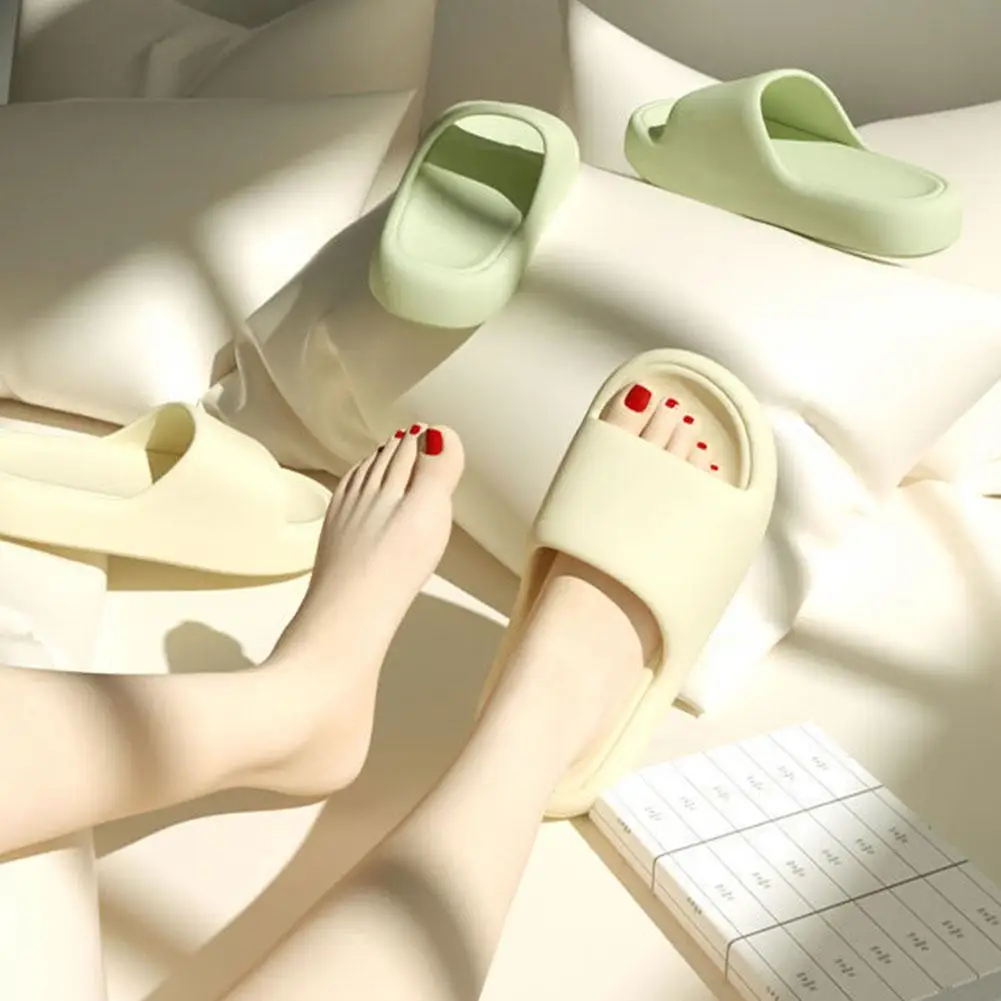 Unisex Bathroom Slippers Cloud Cushion Slides Summer Flat Sandals Thick Platform Shoes Man Indoor Non-Slip Couple Flip Flops image 5
