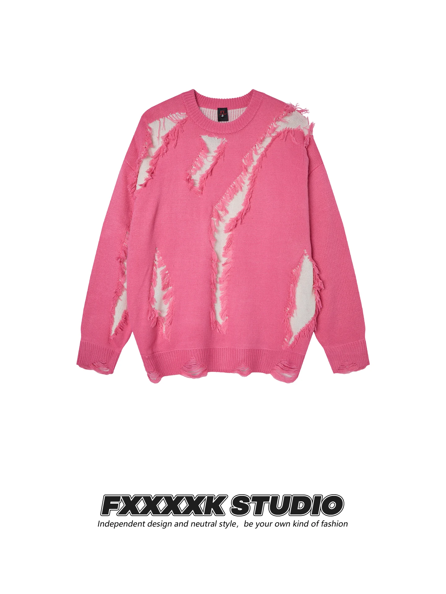 

Loose Lazy Sle Knitted Sweater for Couples Men Women High Street Tassel Color Blo Hole Design American Trendy Brand FXK