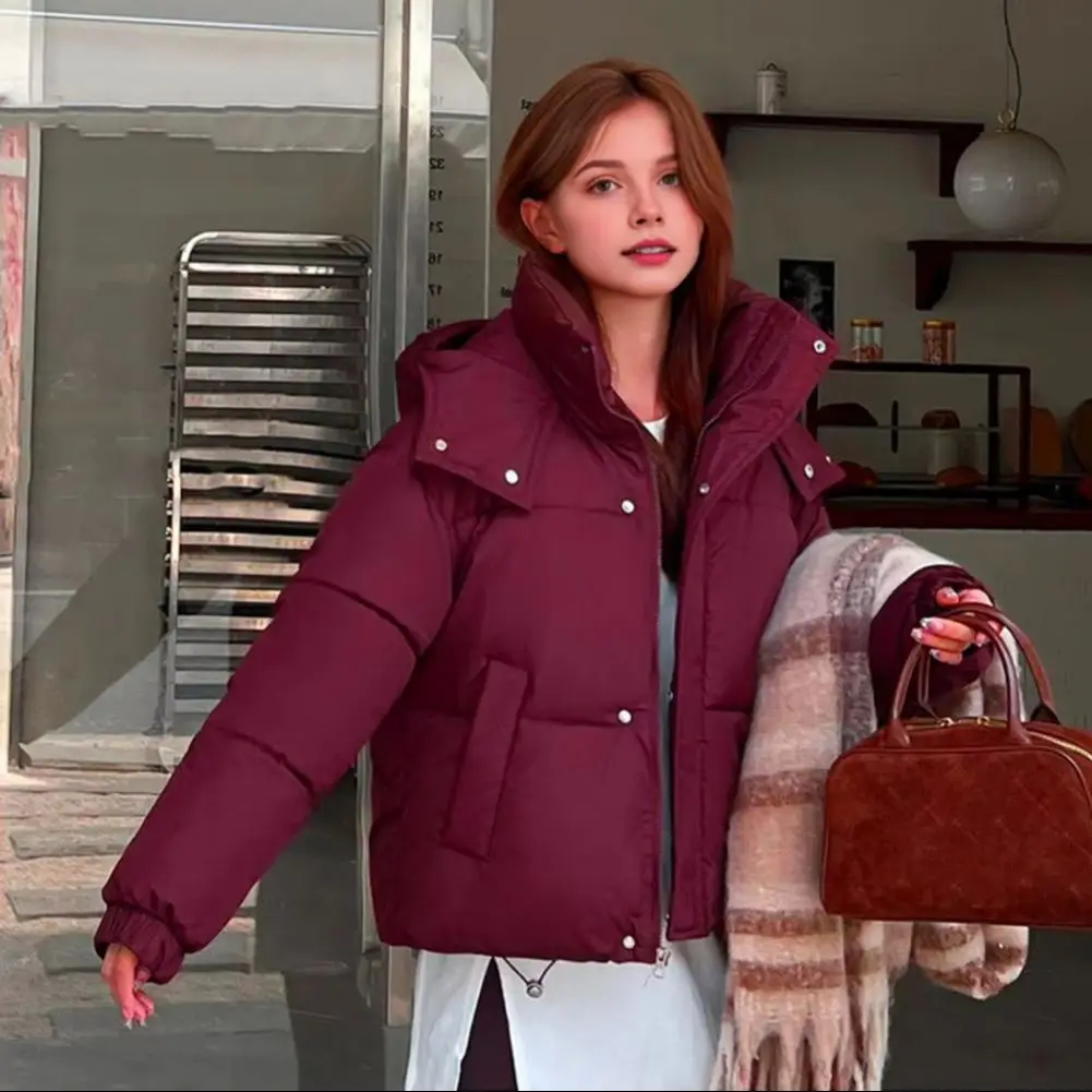 

Короткая хлопковая куртка для женщин на зиму с капюшоном, воротником-стойкой, утепленная, ветрозащитная, на молнии, парка