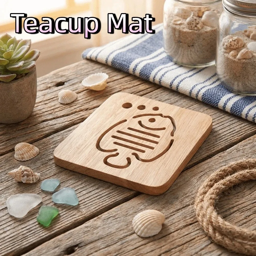 Plate Mat Japanese Style Heat-Insulating Mat Wooden Fish Pattern Tableware Mat Non-Slip Cartoon Teacup Mat Kitchen