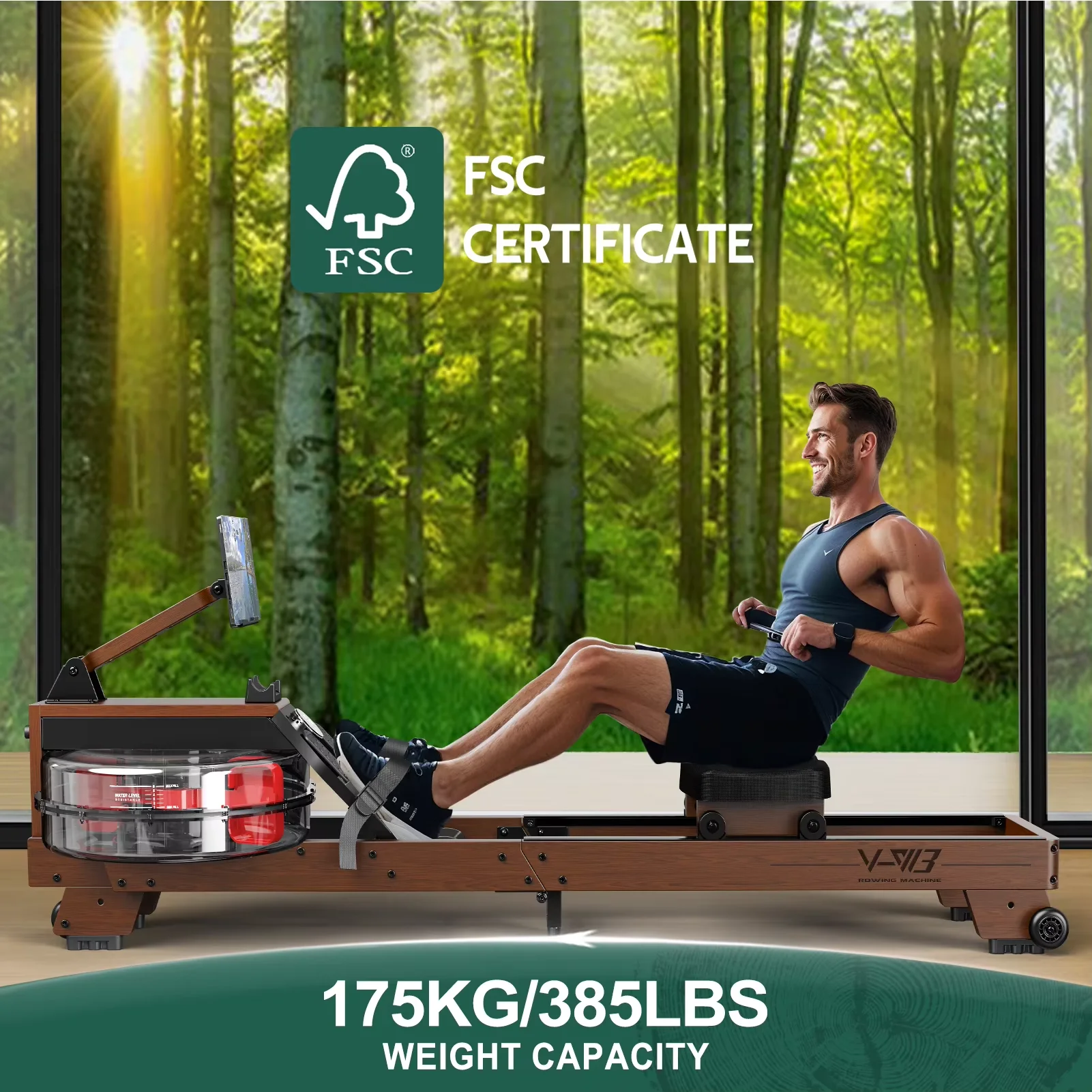 ماكينة تجديف خشبية قابلة للطي V-W3، بلوتوث، قابلة للطي، للمستخدمين 1.2–2 م، بحد أقصى 175 كجم #4