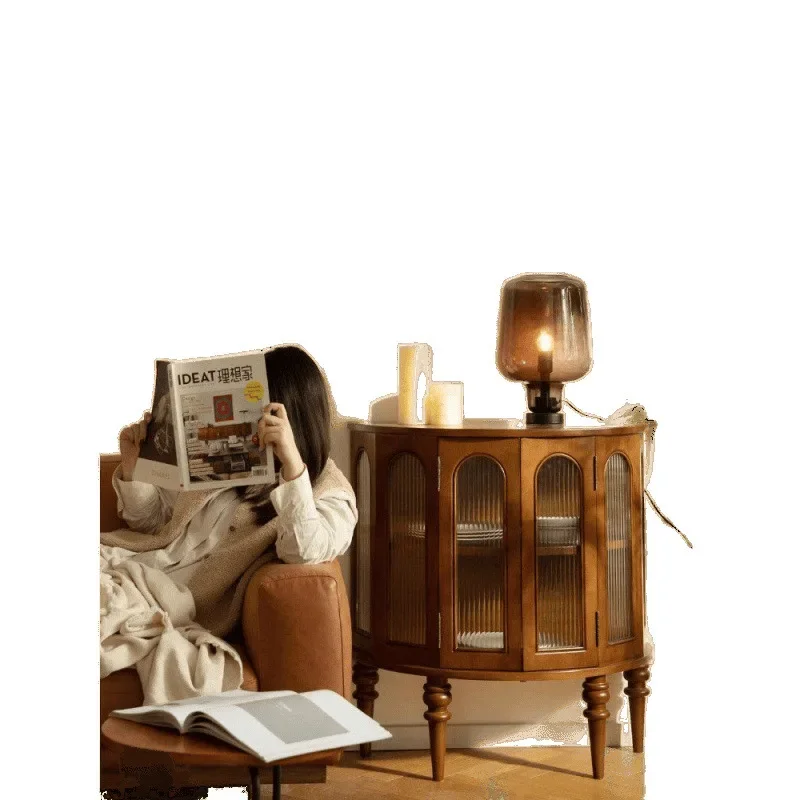 

Entrance locker All solid wood against the wall Small vertical cabinet American semicircular decoration