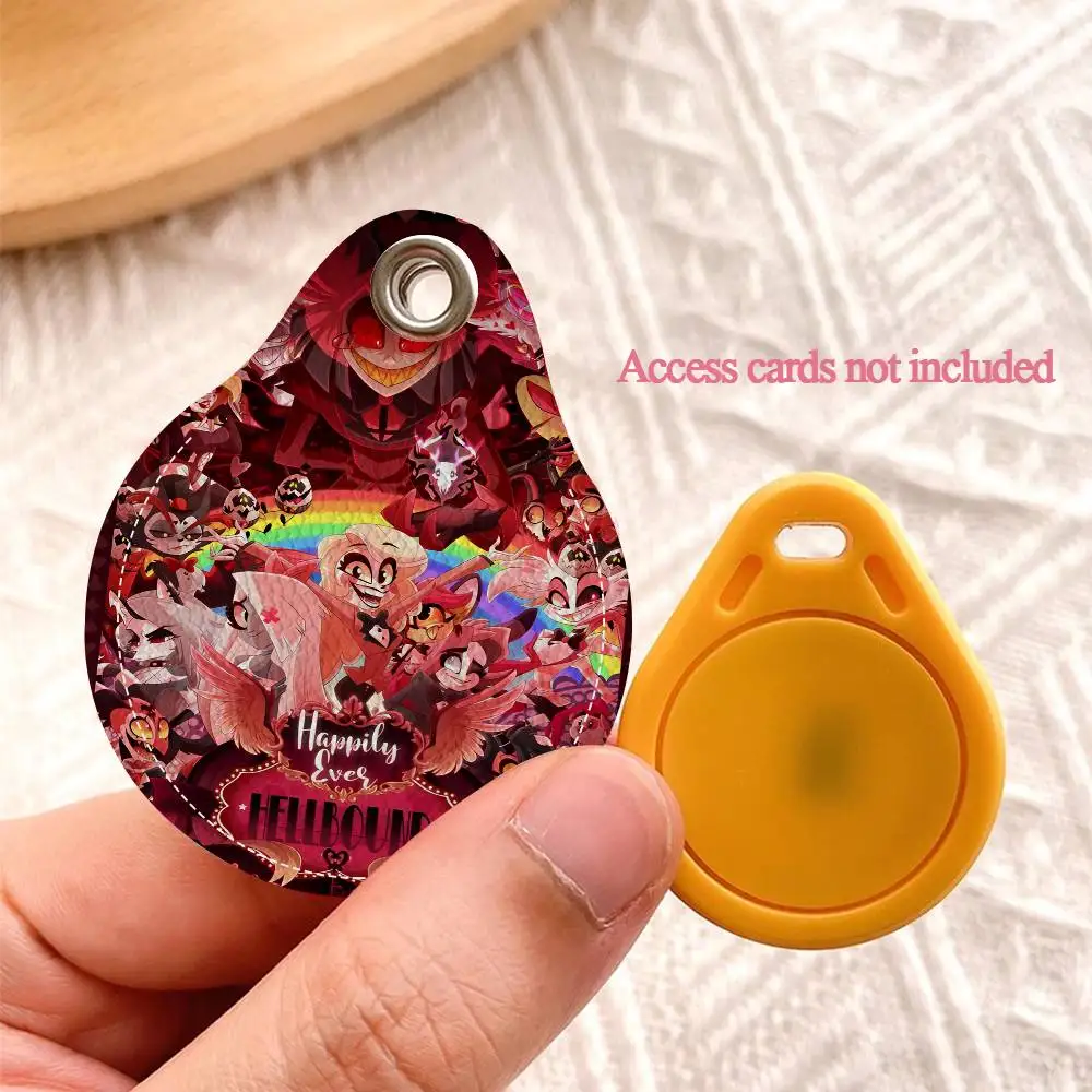 C-Charlie H-Hazbin Keyring Leather Access Card Holder Keychain Community Water Drop Proximity Card Protective Case