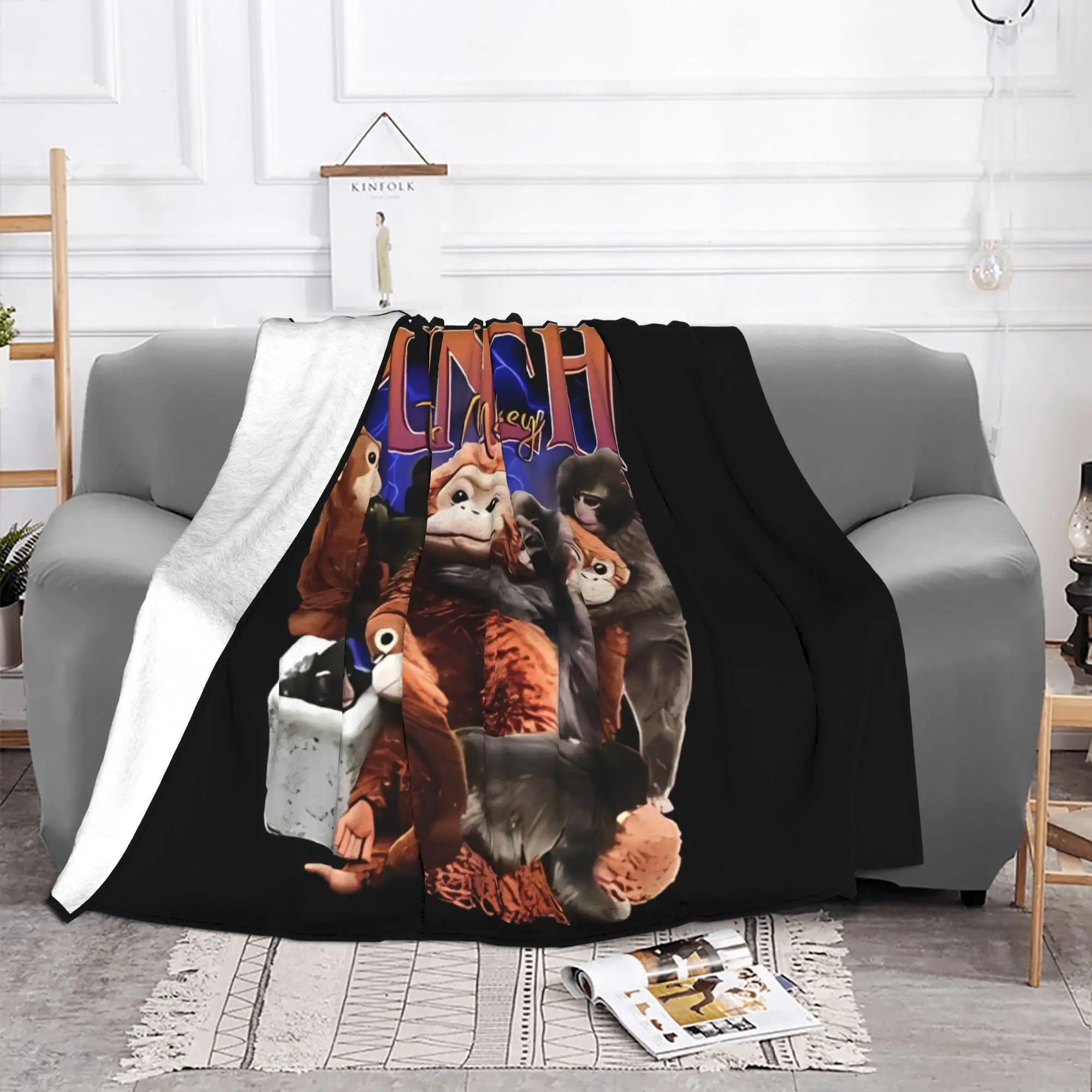 1PC home Cutecore Punch The Monkey  Bootleg Cute monkey hugging plush Blanket Super Cosy Plush Home Living Room Sofa halloween