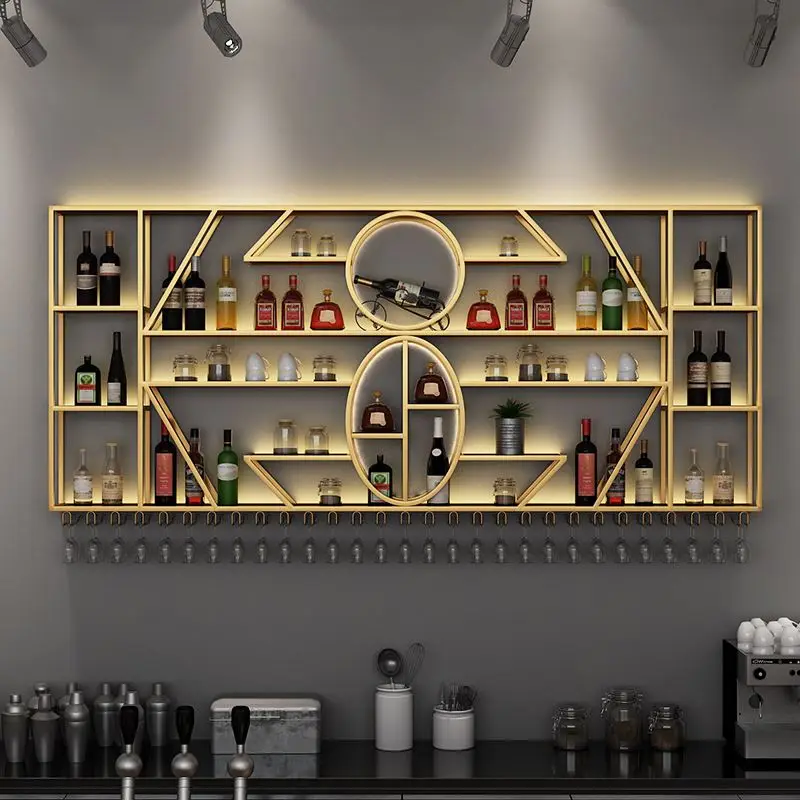 

Shelves Drinks Cabinet Home Bar Showcase Wall Wine Bottle Rack Floating Display Armario Para Vinos Furniture Liquor Buffet Metal