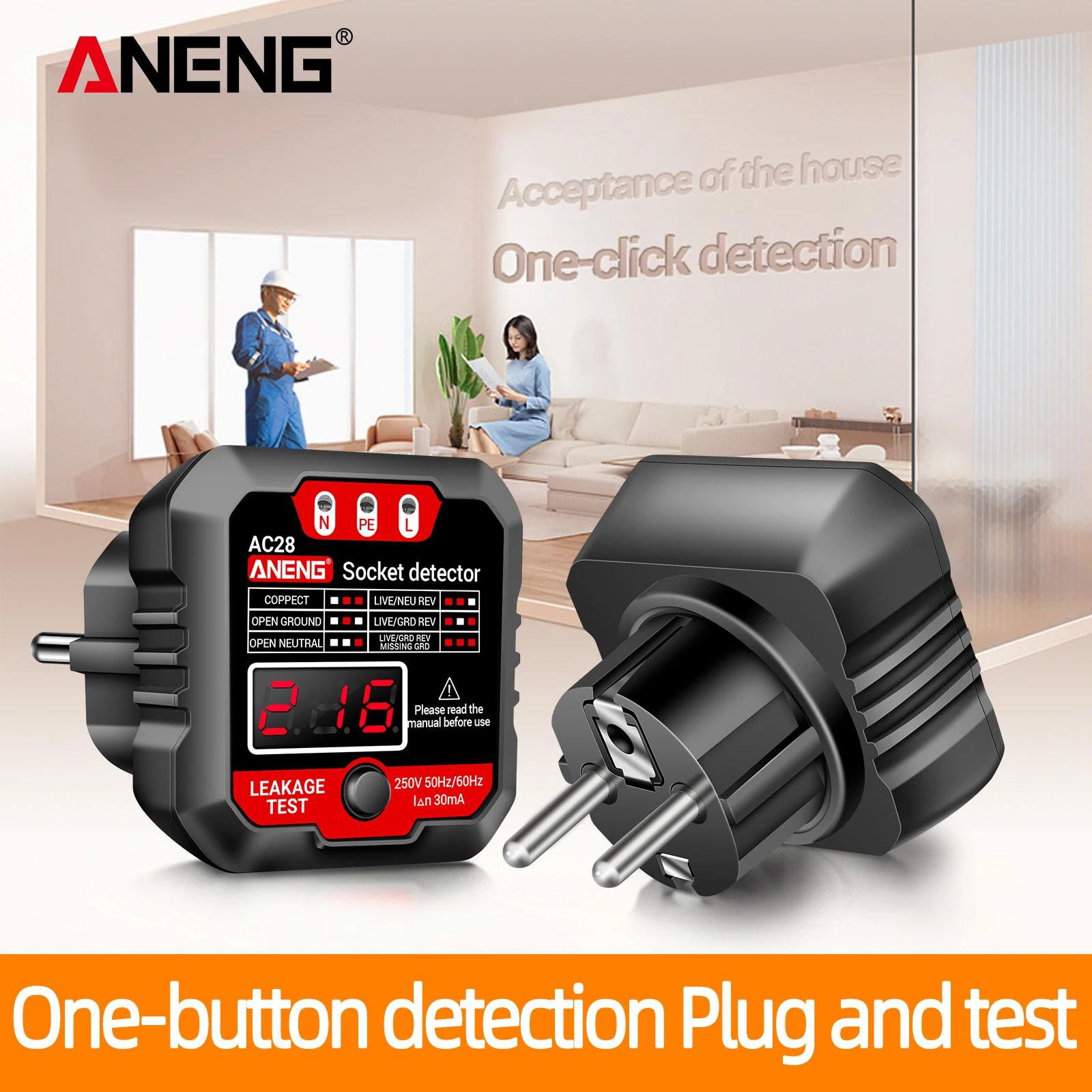 ANENG Outlet Tester Receptacle Detector with Voltage LCD Display 250V Power Socket Checker Automatic Circuit Tester Polarity Vol