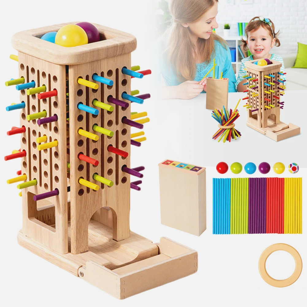 3-In-1 Family Fun Ball Drop Game Wear Resist Montessori Wooden Board Game Parent-Child Interactive Game Color Cognition Puzzle