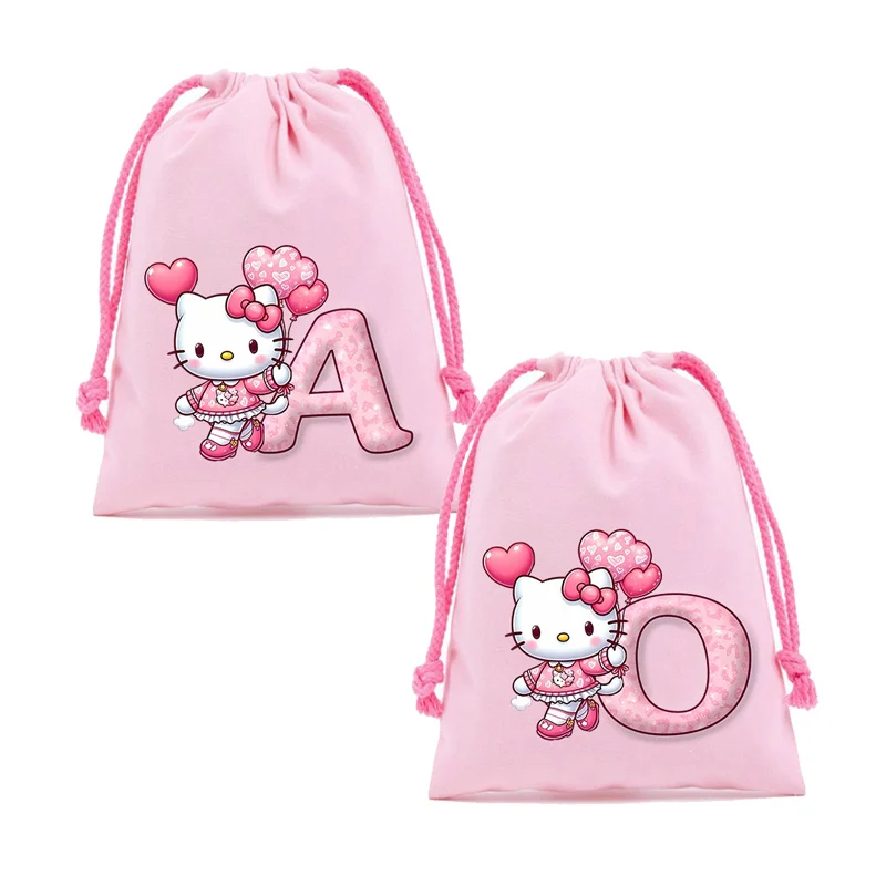 

Hello Kitty Drawstring Bag Cute Pink Gift Storage Pouch Anime Letter A-z Makeup Pockets Portable Bags Women Girls Birthday Gifts
