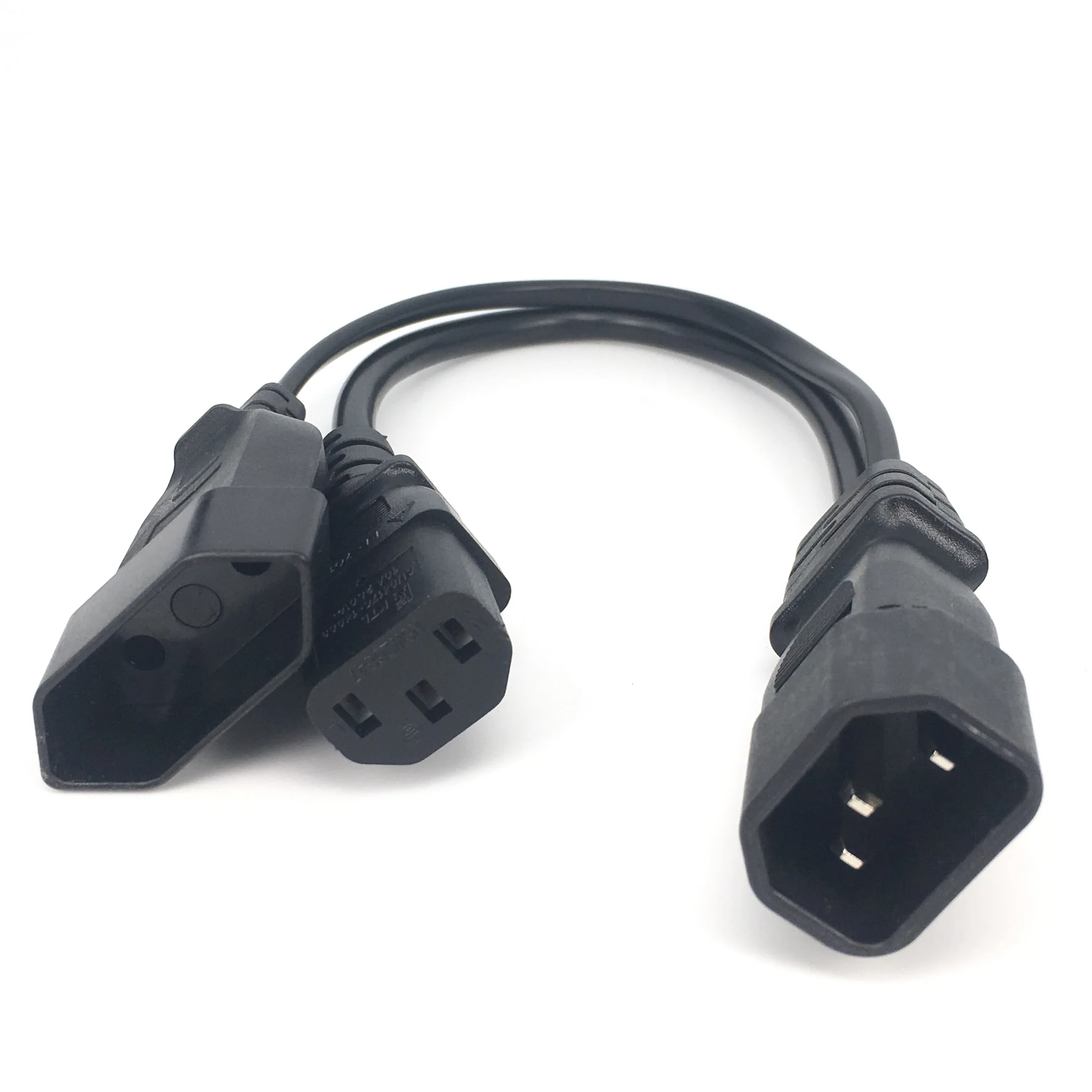 IEC320 3 pin C14 TO Male C13+2 hole EU 4.0mm Female socket AC power cord 0.3m Y Type Splitter Power Cord IEC320 3 pin C14 TO Ma