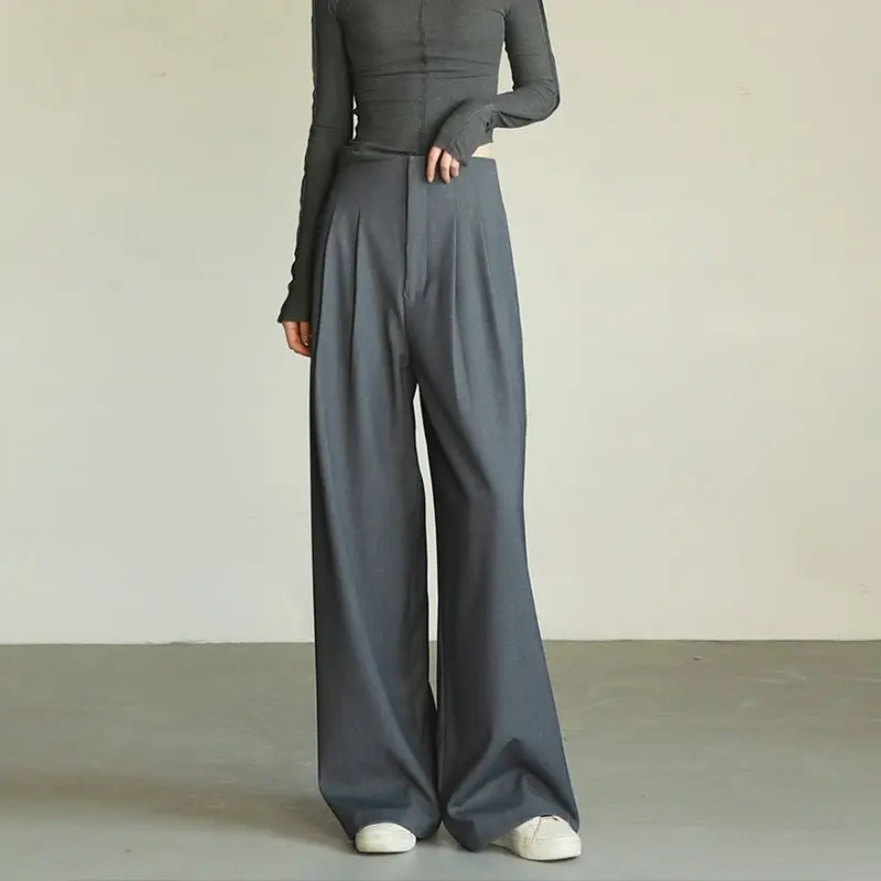 

High Waisted Wide Leg Pants Suit Pants Women's Pants Straight Leg Drawstring Pants Gray
