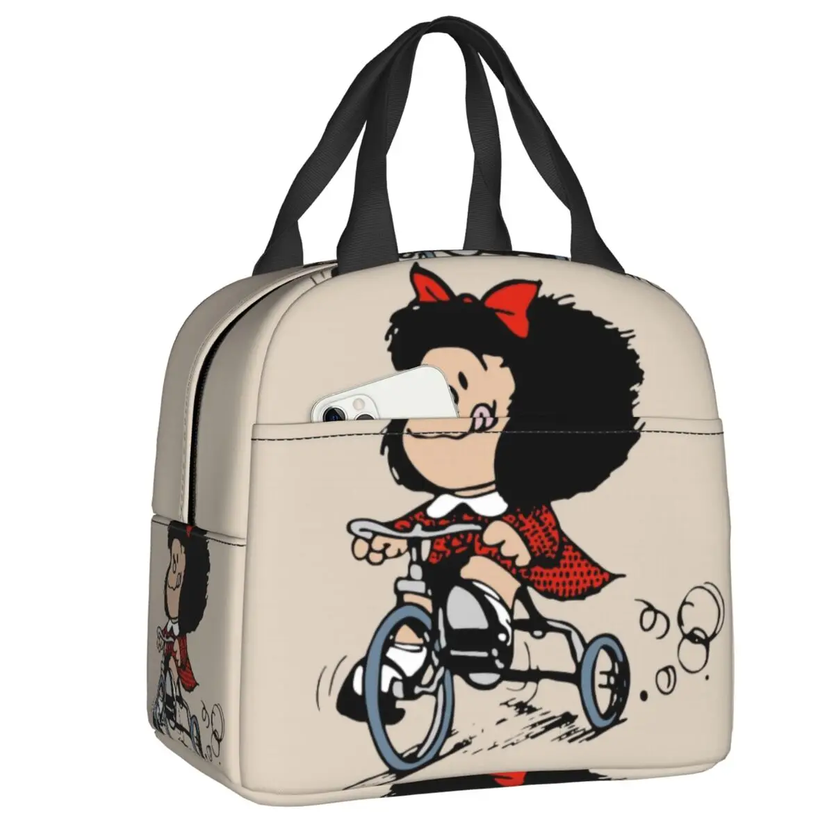 

Custom Mafalda Bicycle 3 Wheels Lunch Bag Men Women Thermal Cooler Insulated Lunch Box for Kids School