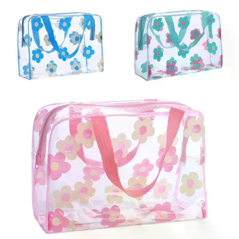 Transparent PVC Makeup Bags Portable Women's Floral Waterproof Cosmetic Bag Travel Washing Toiletry Shower Storage Pouches