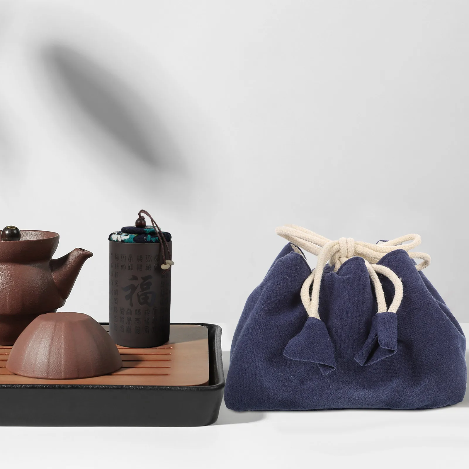 

Tea Set Storage Bag Teacup Holder Portable Travel Cups Polyester Drawstring Compact Lightweight Practical MultiFunction
