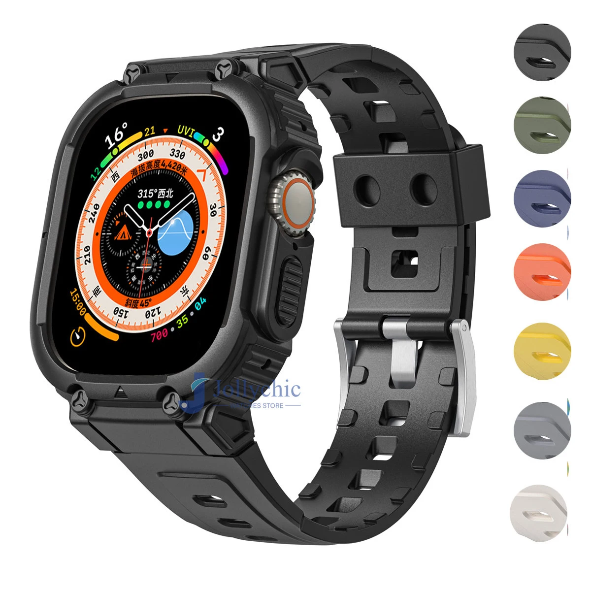 strap + case for Apple Watch Ultra 2 Band 49mm 44mm 42mm 38mm 40mm Bumper Case Rugged Men Bands for iWatch Series 8 7 6 5 4 3 SE