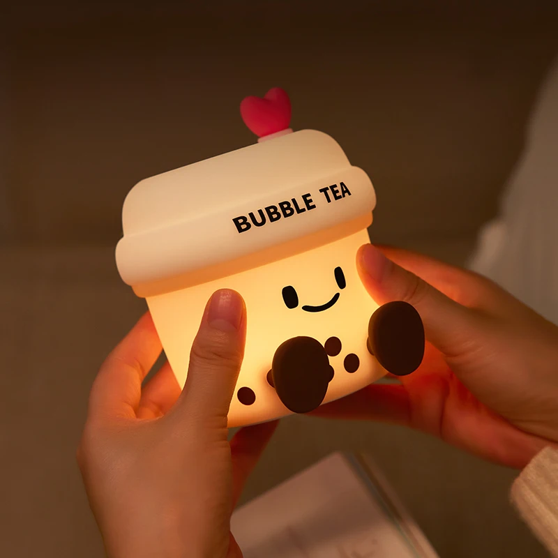 Cartoon Milk Tea Cup Night Light Not Dazzling Children Bedroom Bedside Night Light Child Girl Birthday Gifts Home Decoration