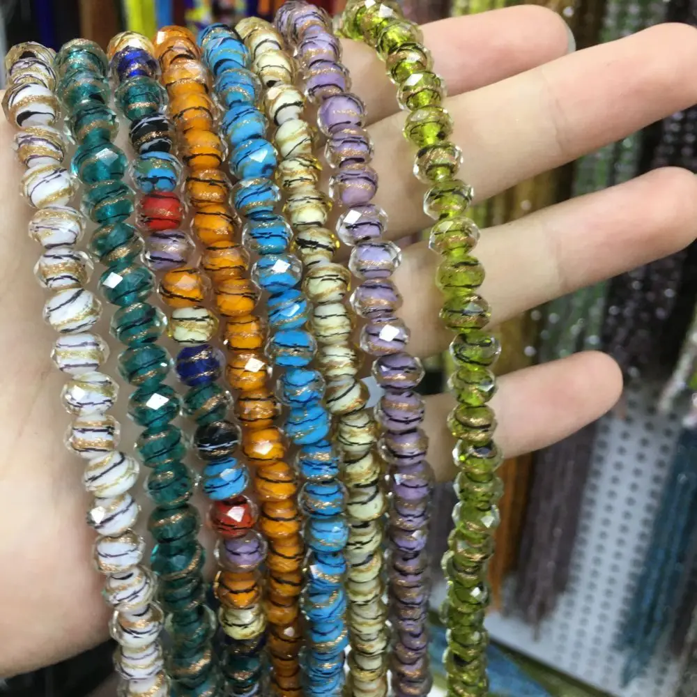 Gold Line Multi Glass Faceted Waist Bead Cute Lampwork Glass Loose Beads For Jewelry Making DIY Bracelet Necklace Accessroeis