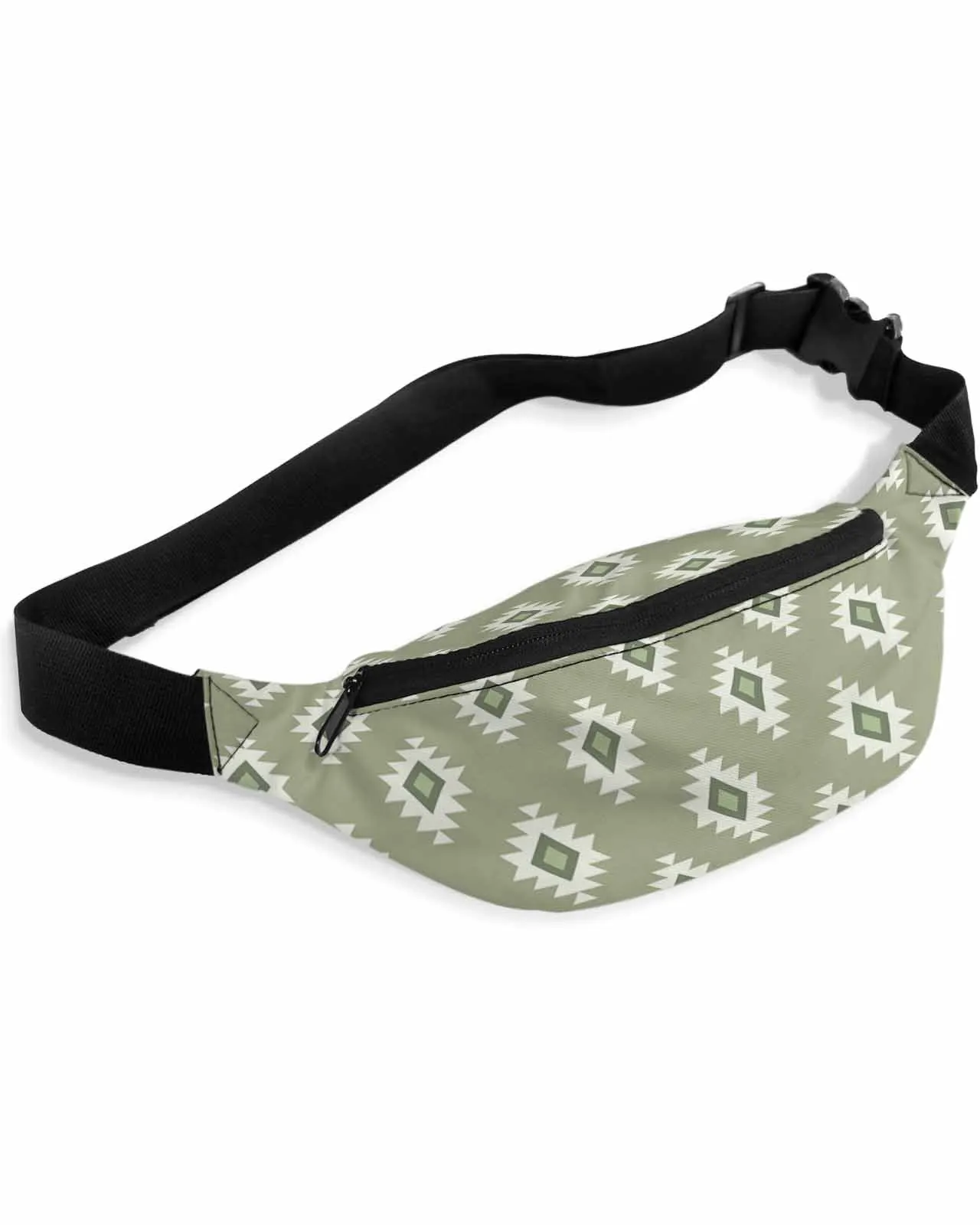 Bohemian Aztec Moroccan Rural Farmhouse Green  Women Waist Bag Fanny Pack Belt Bag Wallet Pouch Waterproof Banana Hip Bags