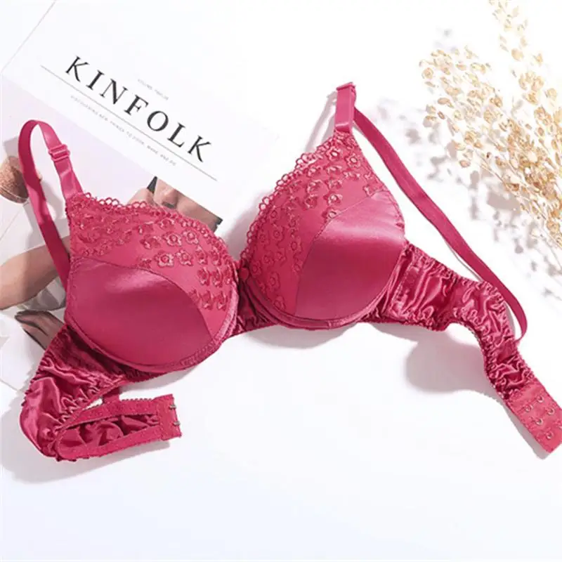 Silk bra Double-sided silk massage padded with soft underwire lace lace silk bra thin