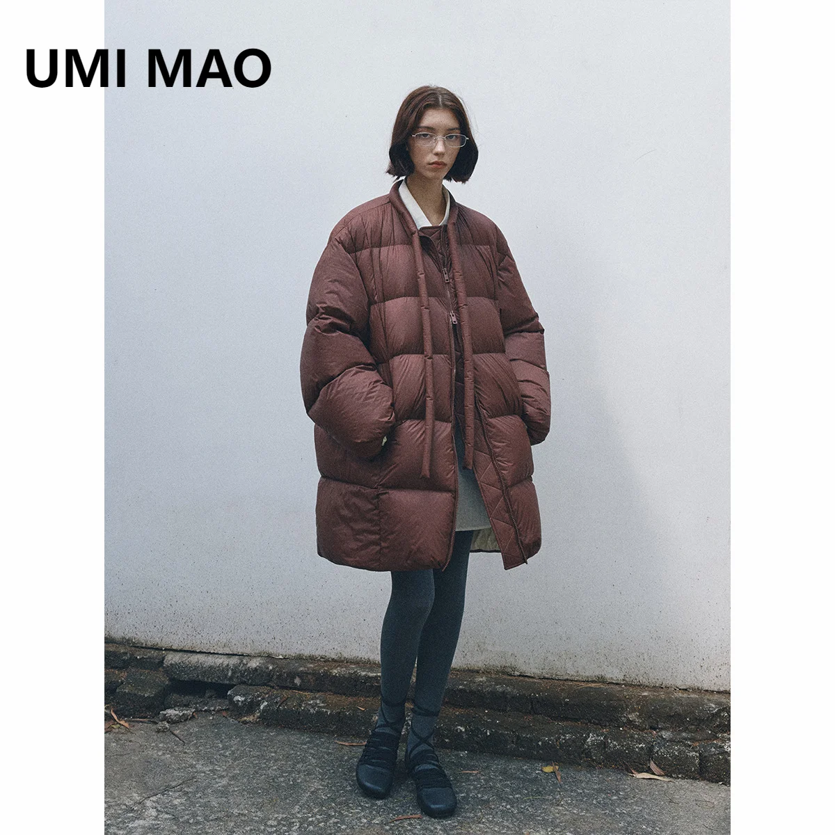 UMI MAO Casacos Feminino Ultra Light Round Neck Solid Wear Medium Long 90 White Duck Down Jacket Warm Coat For Women