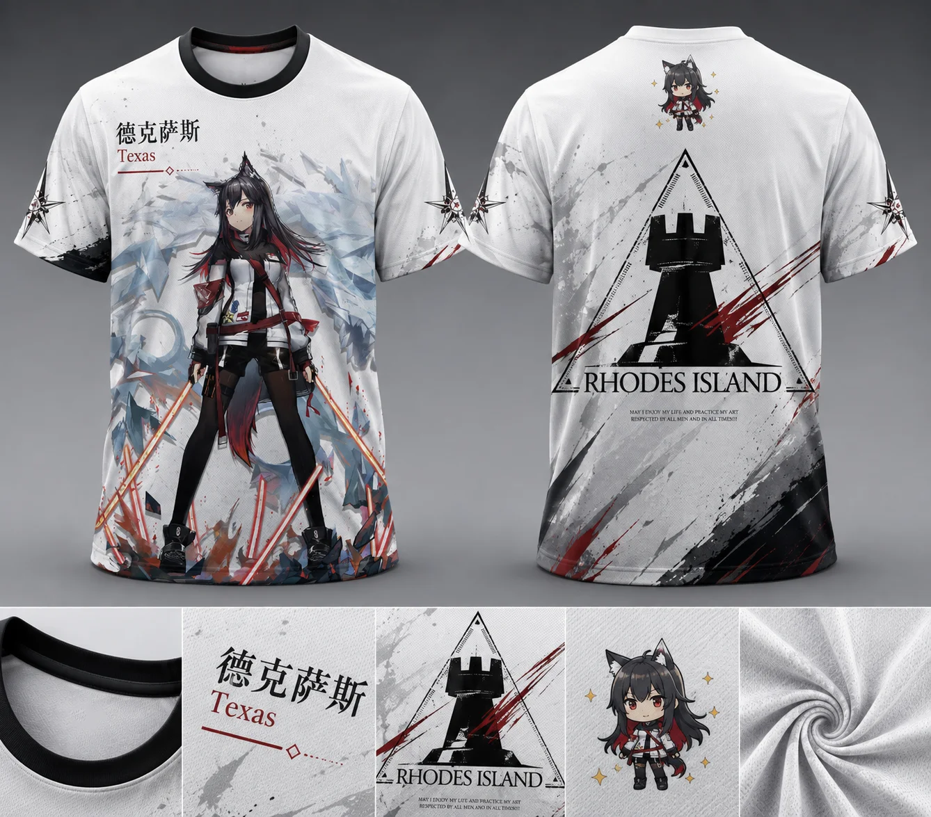 Arknights Y2K 3D‑Print Mesh T‑Shirt, Lappland Texas Skadi Surtr Cosplay Unisex Anime Short Sleeve Streetwear Tee Top