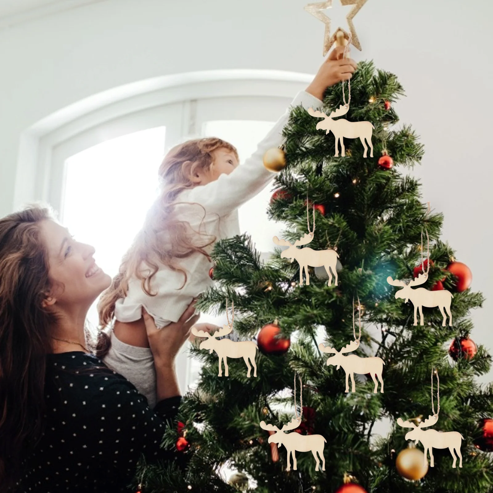 

10Pcs Wooden Deer Hanging Ornaments Christmas Tree Decoration Creative Pendant for Party Home Wall Door Decor Pendant Ornament