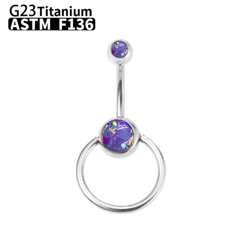 G23 Titanium Sexy Belly Button Ring Piercing Jewelry Navel Ring For Women F136 Double Bezel Setting Delicate Zircon Opal