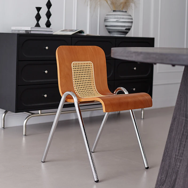 كرسي طعام خشبي عتيق حديث مع ساق معدنية مريحة من الخيزران مقهى مطعم كرسي أنيق لغرفة الطعام كراسي عشاء المطبخ