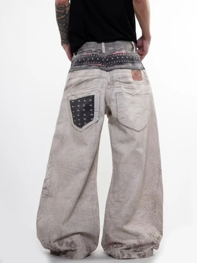 2026 American Retro Y2K Style 3D Printed Washed Khaki Baggy Jeans Pants For Men Clothes Wide Leg Loose Long Trousers Moda Hombre