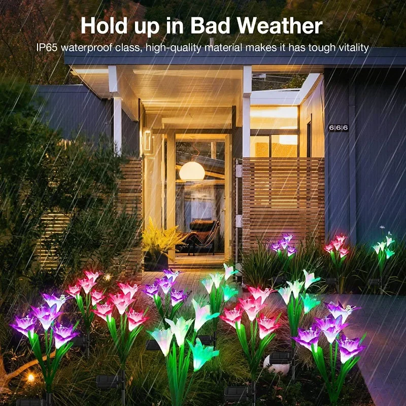 1 PCS 4 Heads Lily Solar Pile Light, Solar Garden Light, Outdoor Waterproof Terrace Porch Backyard Garden Passage Decoration