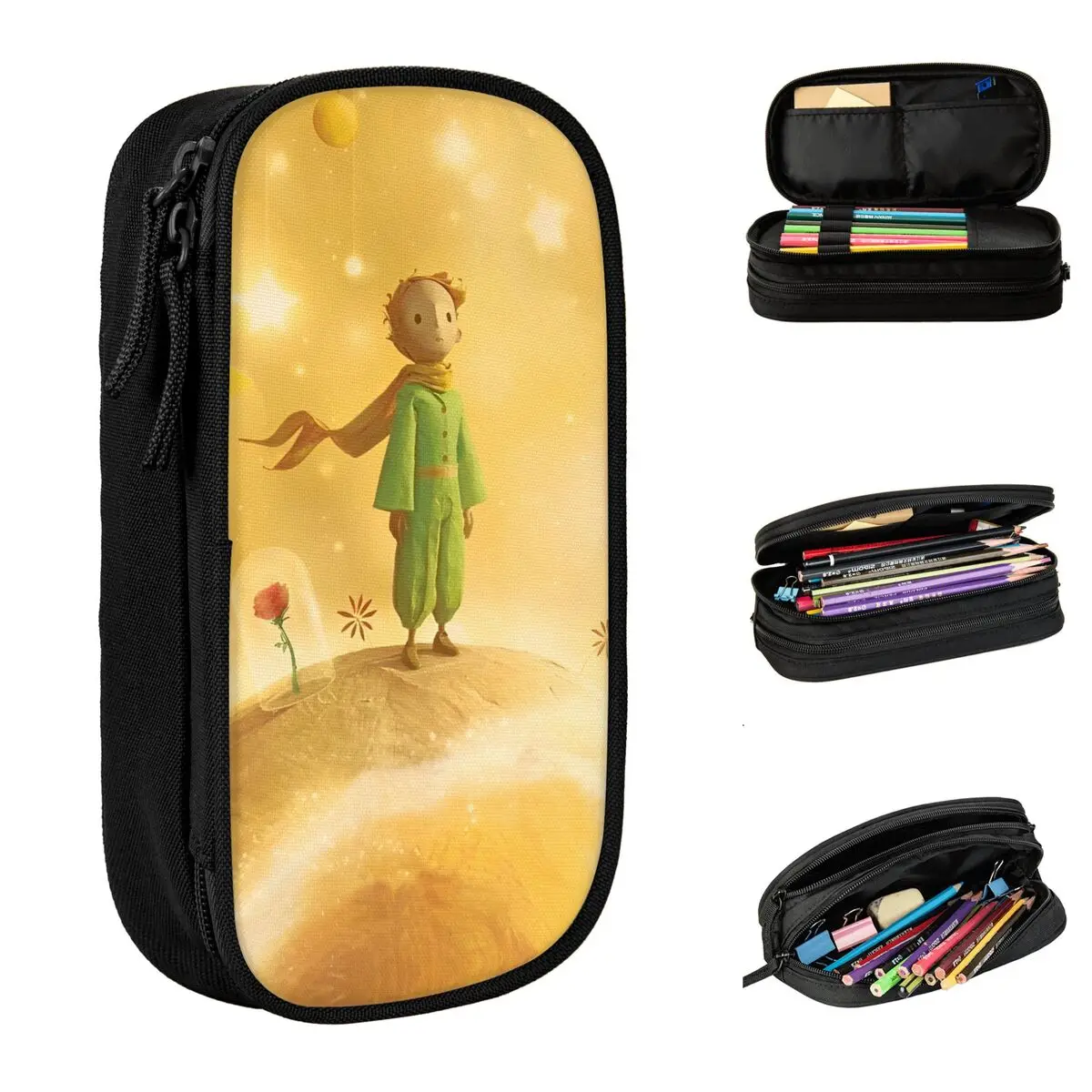 

The Little Prince And Rose Pencil Cases Pen Holder Bag Student Large Storage Office Zipper Pencil Box