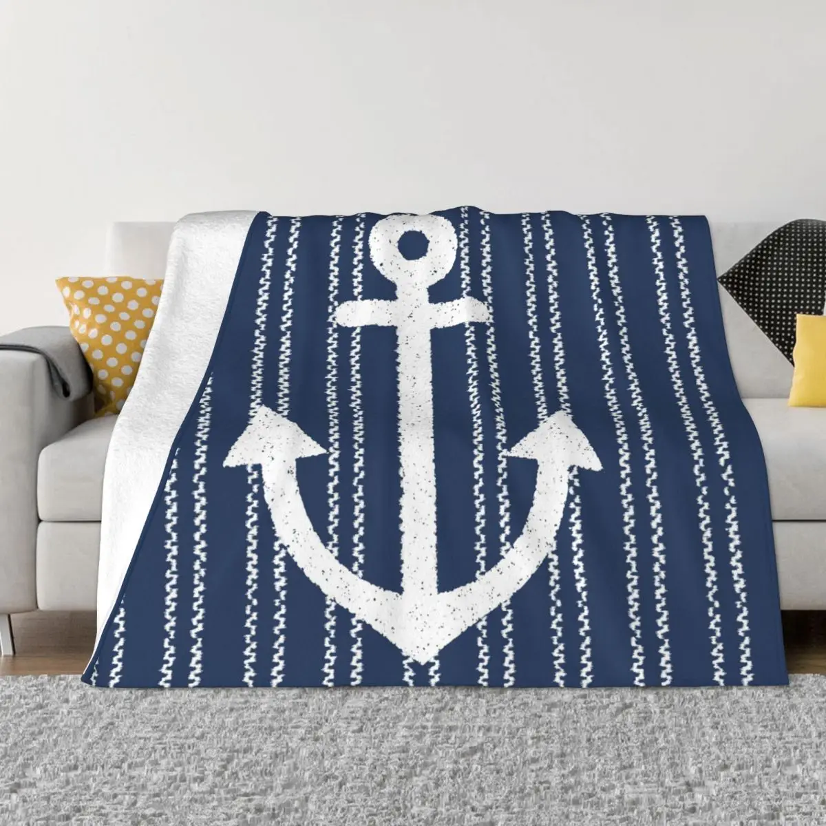 

Anchor Coastal Striped Navy Blankets Fleece Printed Breathable Warm Throw Blanket for Bed Outdoor Plush Thin Quilt