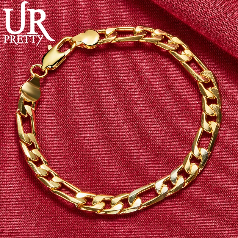 925 Sterling Silver 18k Gold 8mm Three To One Side Chain Bracelet Fashion Gift Party Wedding High-Quality Jewelry