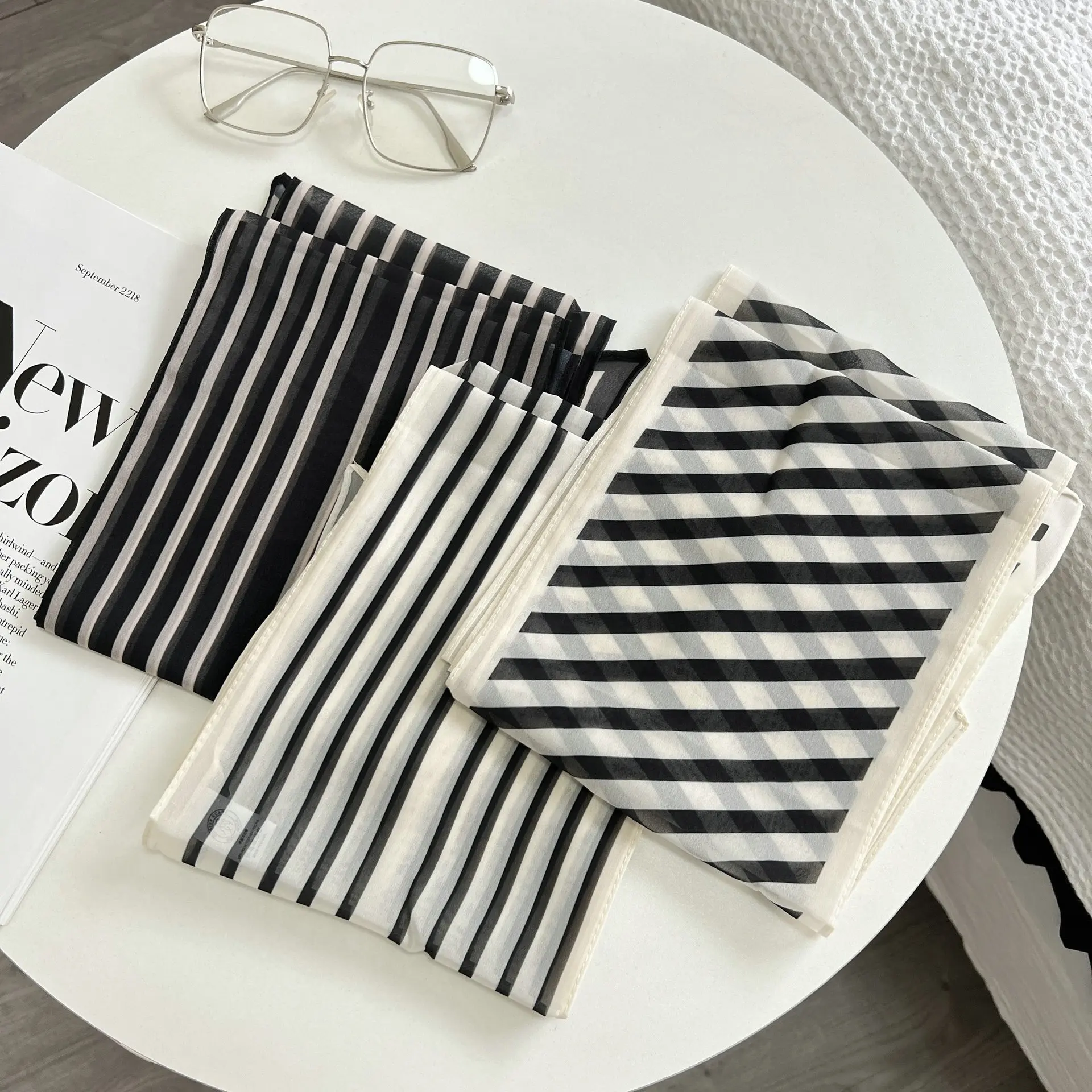 

2025 Nordic Stripes Simple Style Silk Scarf Long Strip Ribbon Western Style Scarf Decorative Summer and Autumn Long Scarf Thin