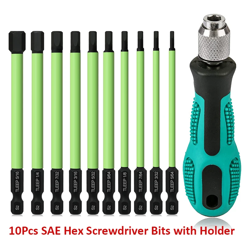 100mm Hex Head Screwdriver Bit with Holder 1/4 Inch Hex Shank Allen Wrench Drill Bit SAE Metric Magnetic Hex Bit Set