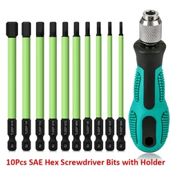 100mm Hex Head Screwdriver Bit with Holder 1/4 Inch Hex Shank Allen Wrench Drill Bit SAE Metric Magnetic Hex Bit Set