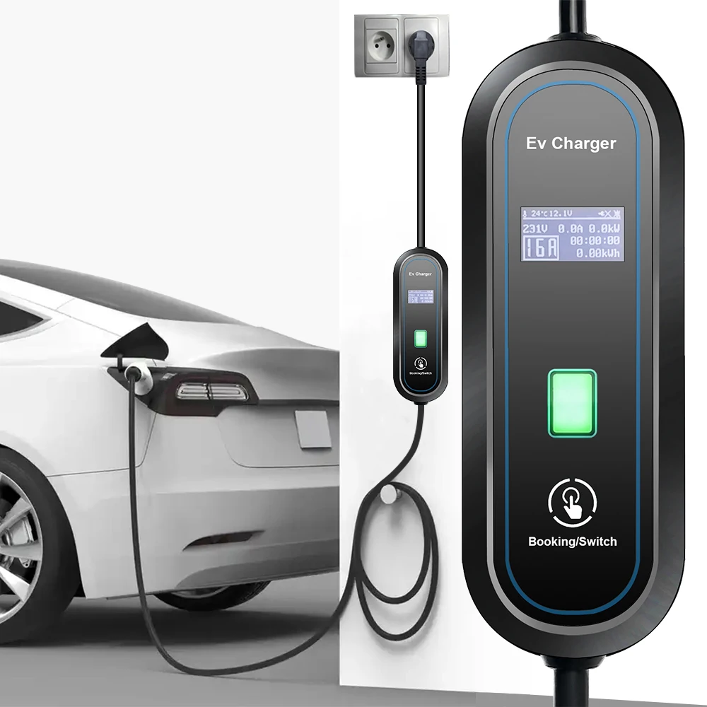 Teschev-GBT EV Carregador para Veículo Elétrico, Carregador de Carro, Nível 2, Cabo de Carregamento EVSE, Wallbox Tipo 2, 16A, 110V, 230V