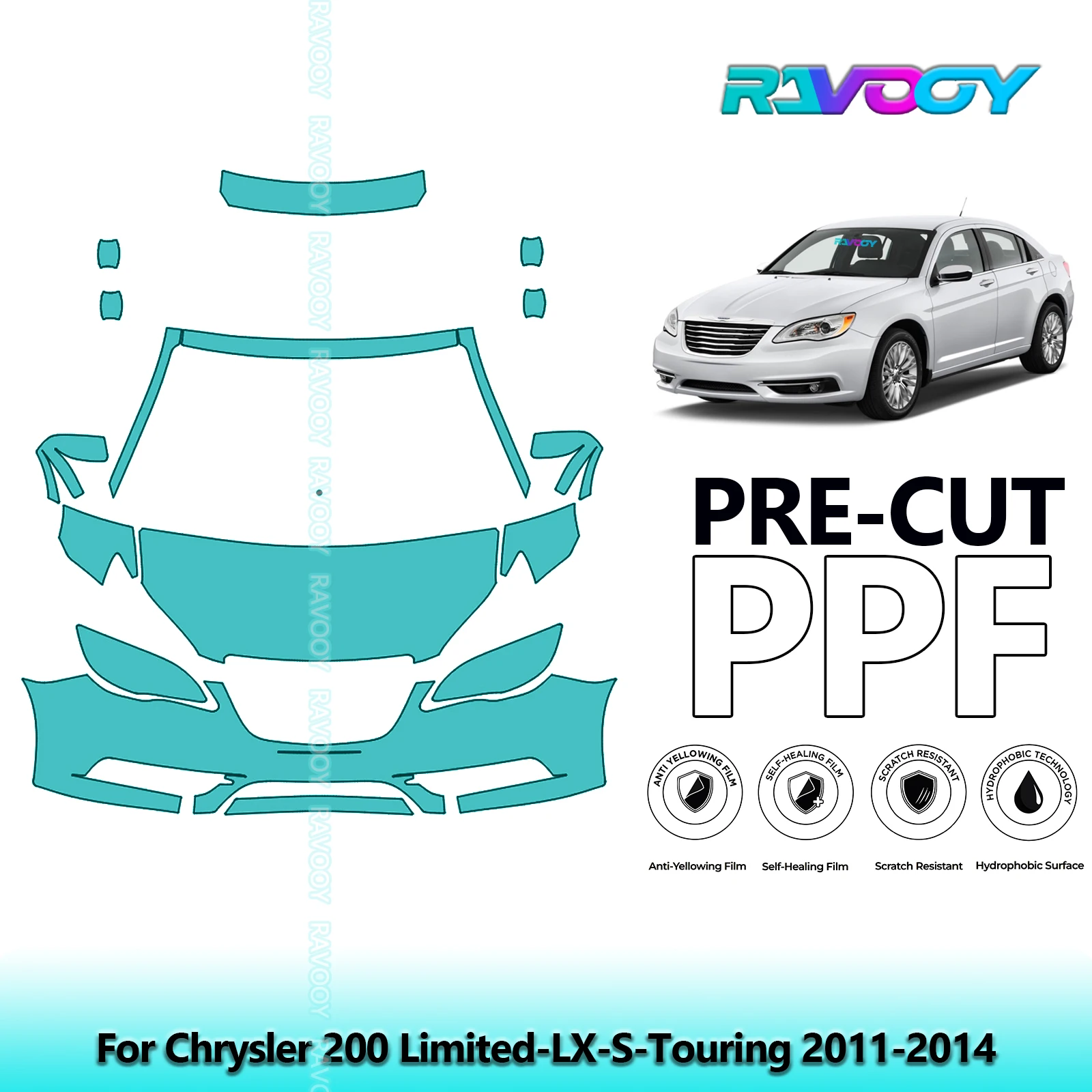 

8,5 мил предварительно вырезанная защитная пленка PPF, прозрачный бюстгальтер, передний комплект для Chrysler 200 Limited-LX-S-Touring 2011-2014 гг.