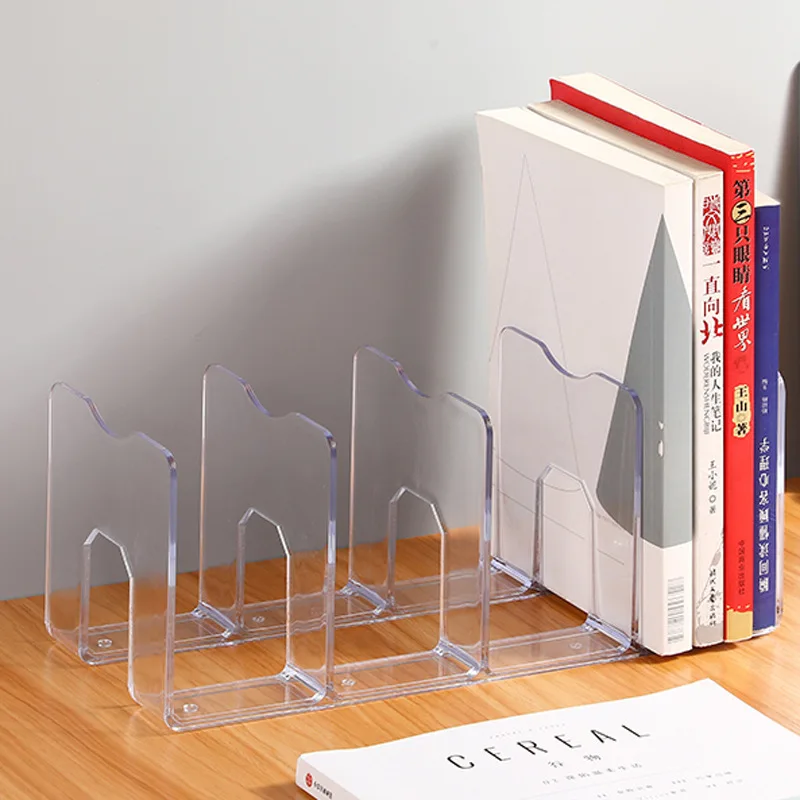 Acrylic Transparent Bookstand Divider Board Compartmentalized Design Bookends Smooth Edges Easy Storage Office Desk Organization