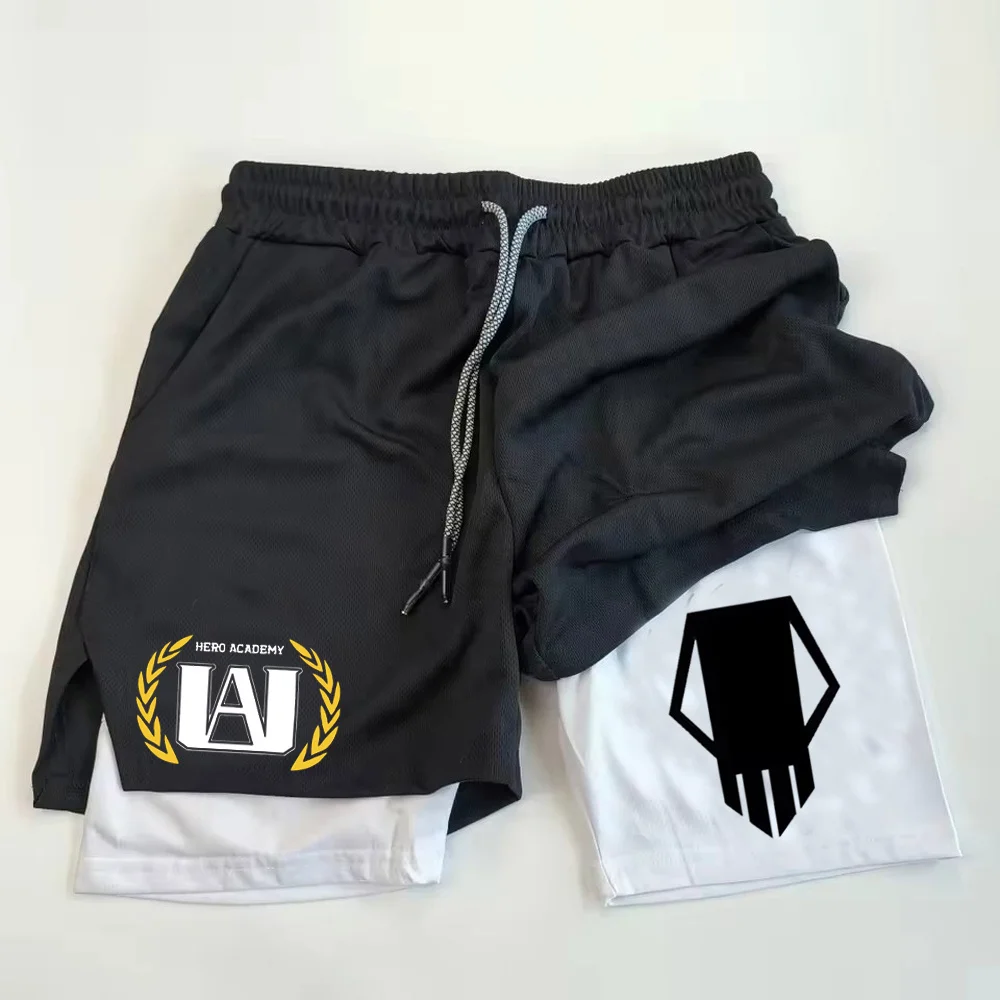 My Hero Academia shorts Fitness Training  Anime  2 in 1 Sports Jogging Quick-drying Pocket Performance hombre
