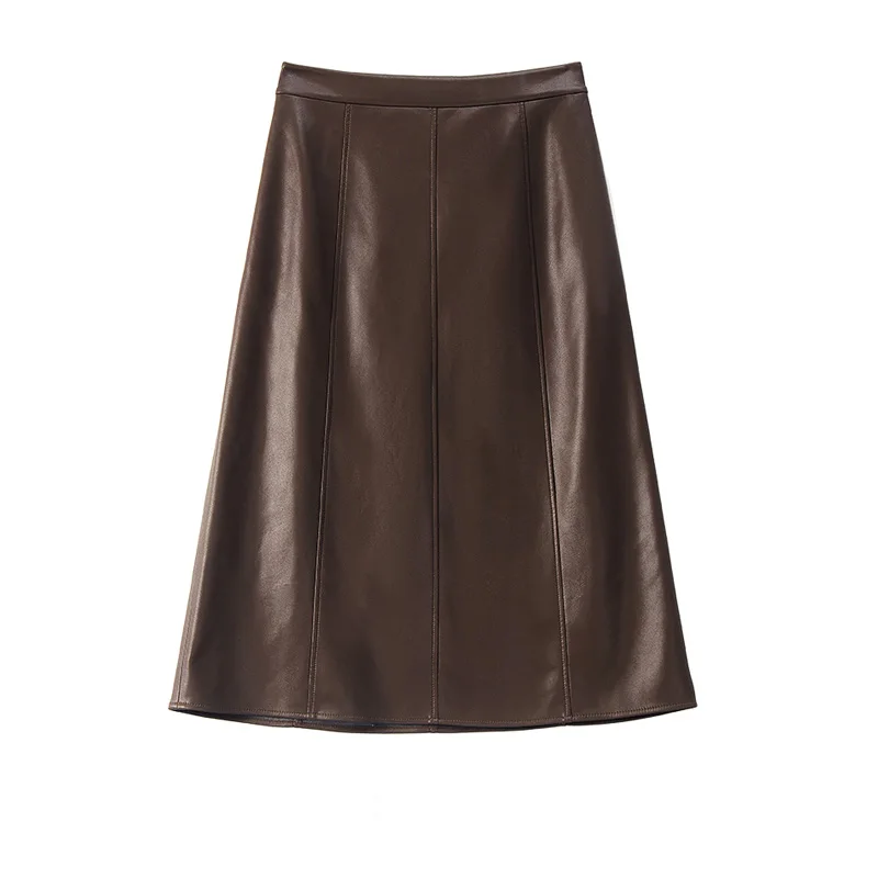 Jupes trapèze classiques en Faux cuir PU pour femmes, café noir, nouvelle collection printemps-automne 2026, taille haute, couleur unie, Chic, parapluie, jupes de bureau