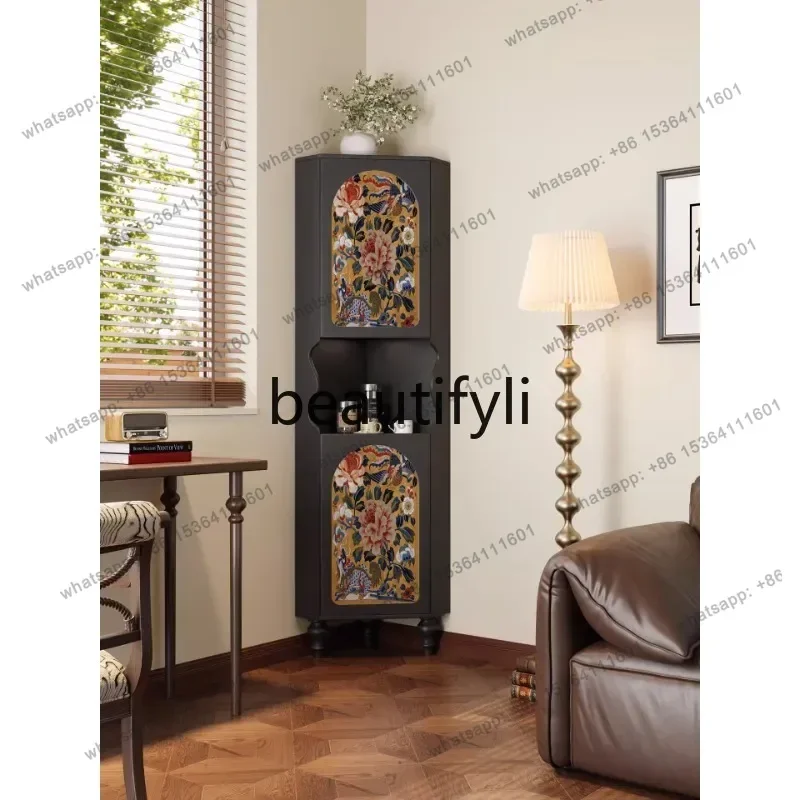 

Medieval style all solid wood retro corner cabinet corner cabinet living room triangular storage locker