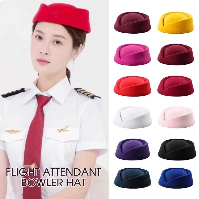 Solid Color Female Flight Attendant Hat Sweet Business Uniform Live Show Women Beret Caps Hats Air Hostess Cosplay