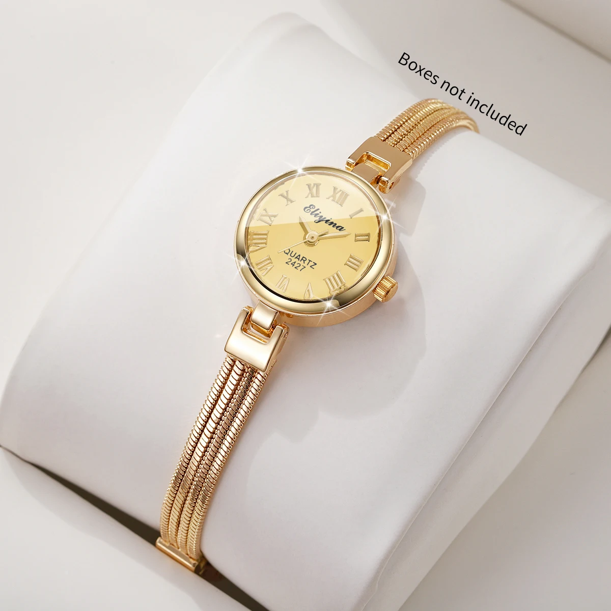 Elegant Women Quartz Watch Gold Roma Dial Fashion Slim Metal Bracelet Ladies Wristwatch Daily Gift Relogio Feminino（Without Box）