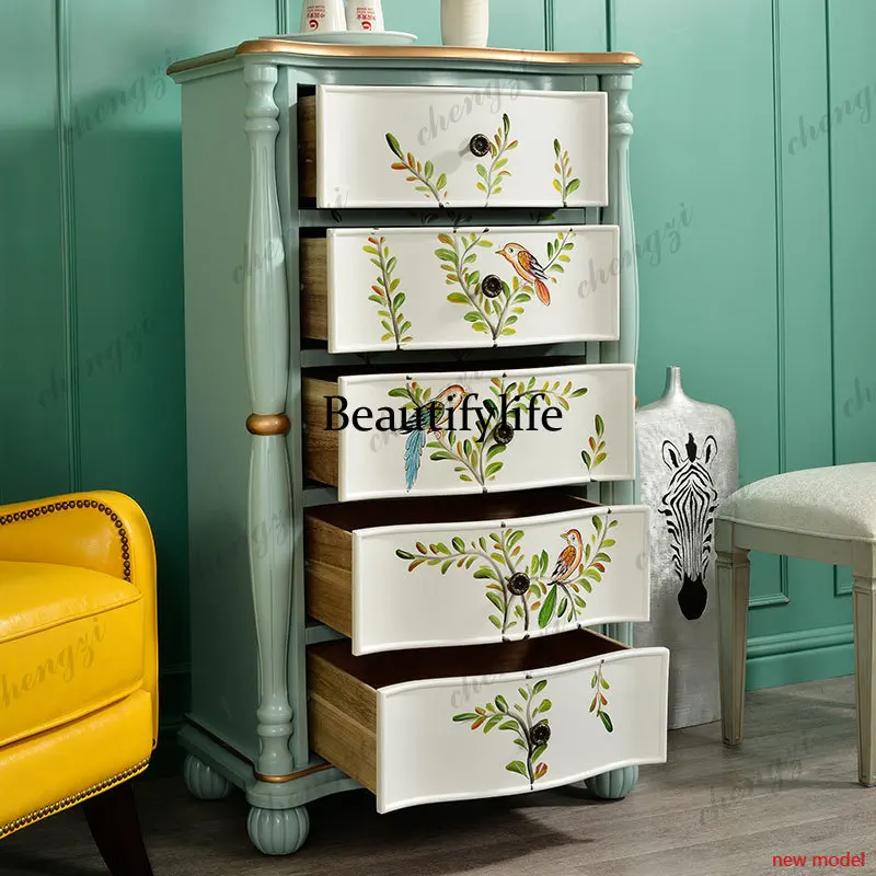 AB03  American bedroom chest of drawers solid wood living room, storage, French painted dining side cabinet European style